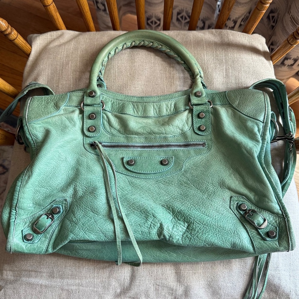 BALENCIAGA S/S 2004 City Bag, Seafoam, Chevre Leather/Pewter HW - Rare, HTF!